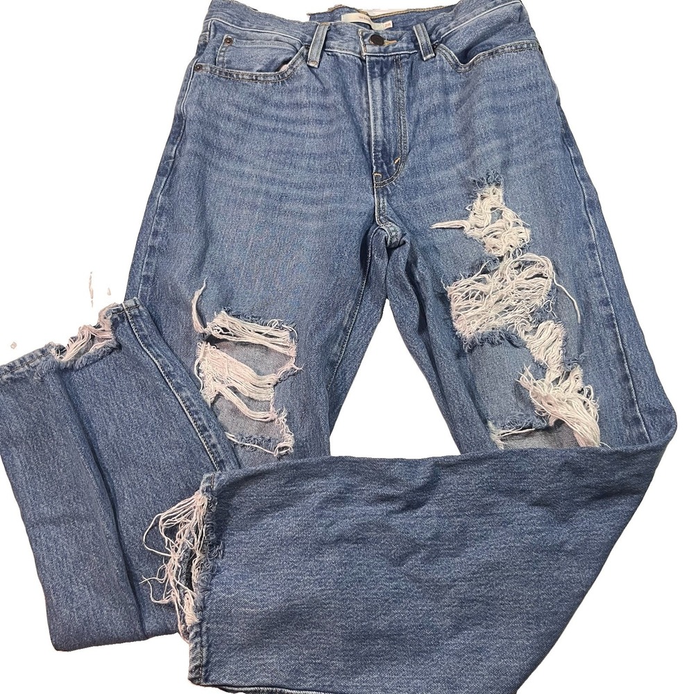 Levis 94 Baggy Distressed Medium Wash Straight Leg Jeans Women's Size 28x31